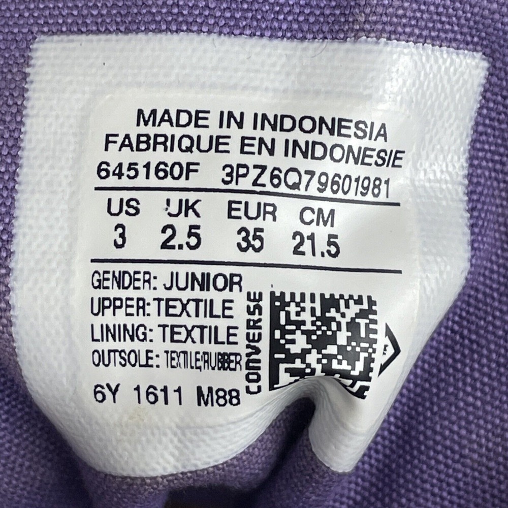 Converse Chuck‎ Taylor All Star Juniors 6Y Grey, Purple Paint Splatter Size 3 US - Picture 12 of 12